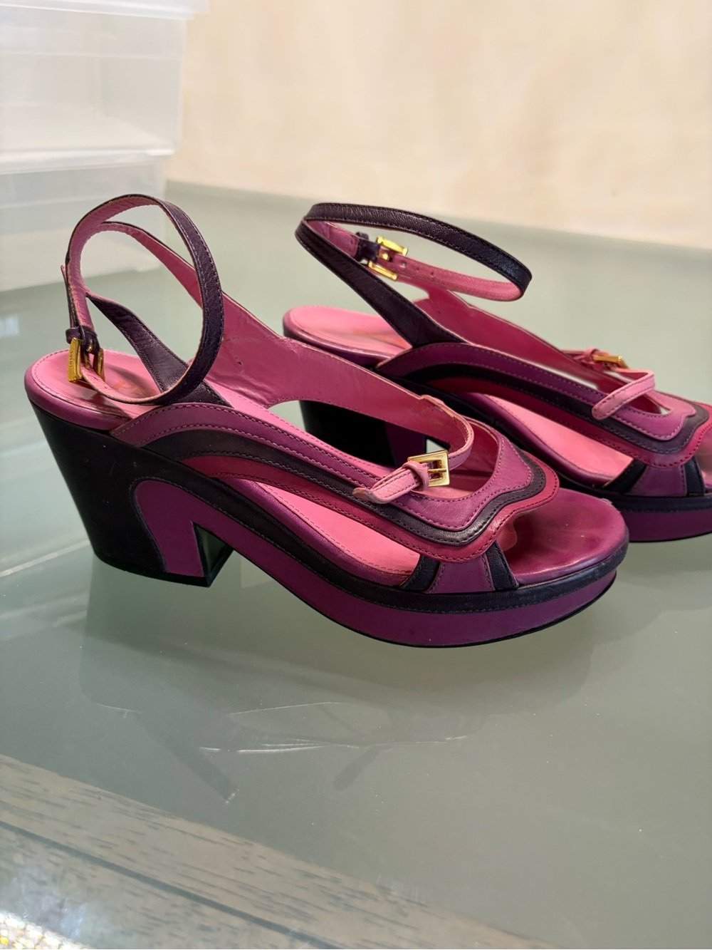 Prada Fuchsia and Deep Purple Two-Tone Platform Sandals - Picture 13 of 14